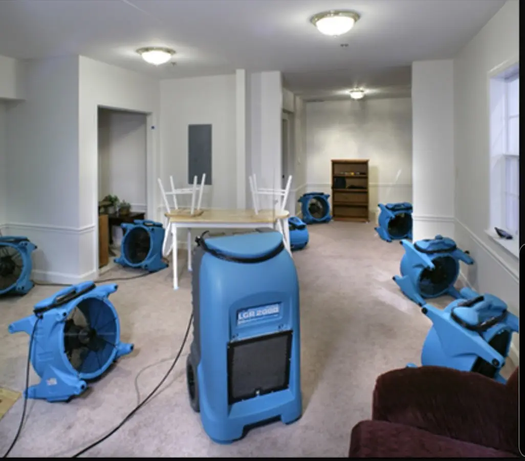Air movers and dehumidifier setup for Water Damage Restoration in Bozeman